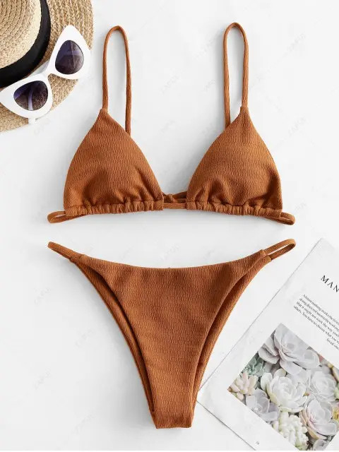 ZAFUL Textured Tie String Bikini Swimwear | ZAFUL (Global)