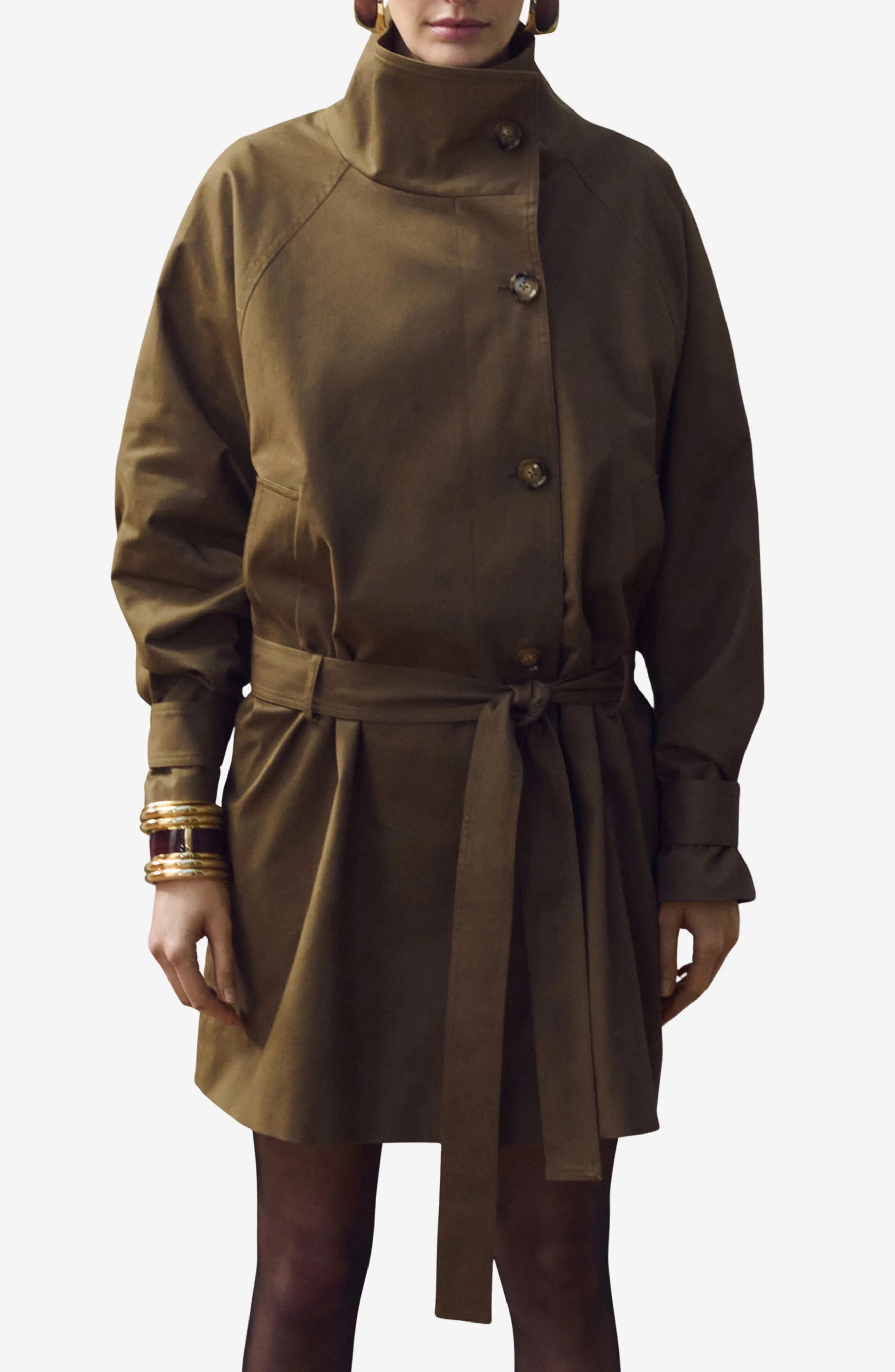 MANGO Funnel Neck Belted Trench Coat in Medium Brown at Nordstrom, Size Small | Nordstrom