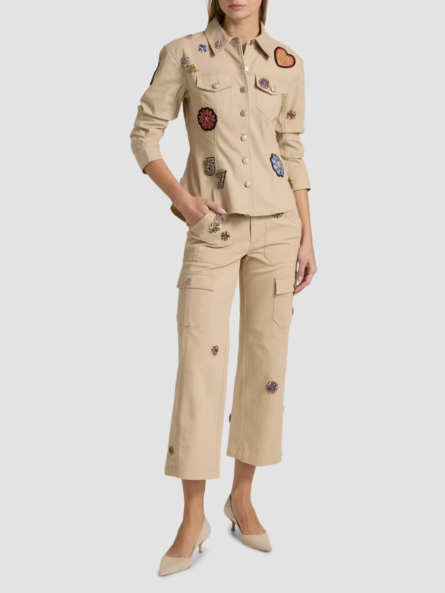 Women's Canyon Embellished Stretch-Cotton Jacket - Khaki Multi - Size Medium | Saks Fifth Avenue