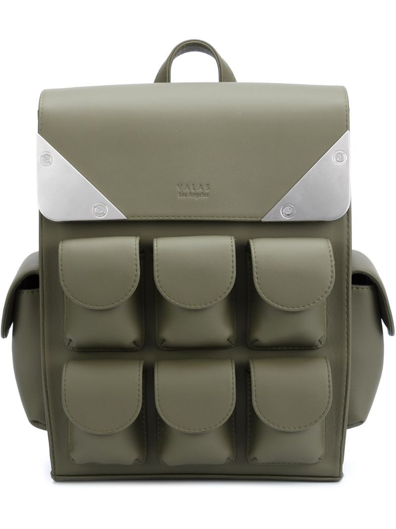 Valas - multiple pockets small backpack - unisex - Leather - One Size, Green, Leather | FarFetch US