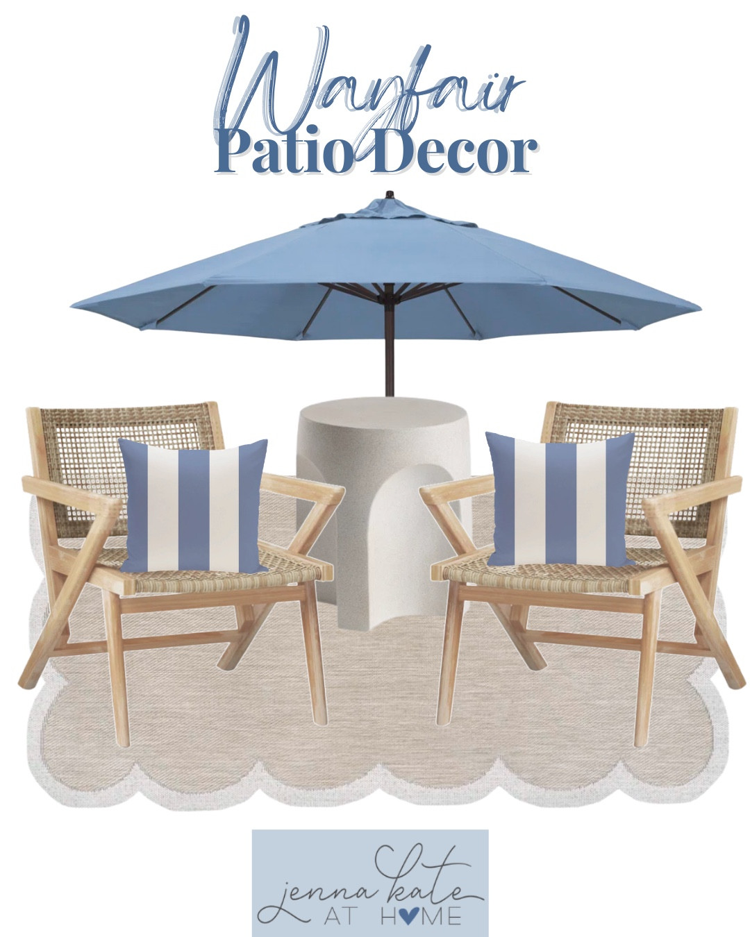 Patio decor from Wayfair includes outdoor accent chair, outdoor rug, outdoor pillow, side table, and umbrella.

Patio decor, looks for less, coastal home

#LTKHome #LTKSeasonal #LTKSaleAlert