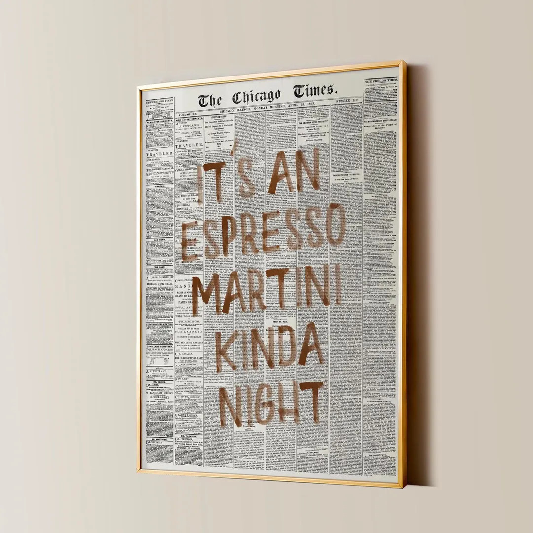 Espresso Martini Newspaper Print, Trendy Wall Art, Retro Bar Cart Poster, Chic Apartment Aestheti... | Etsy (US)