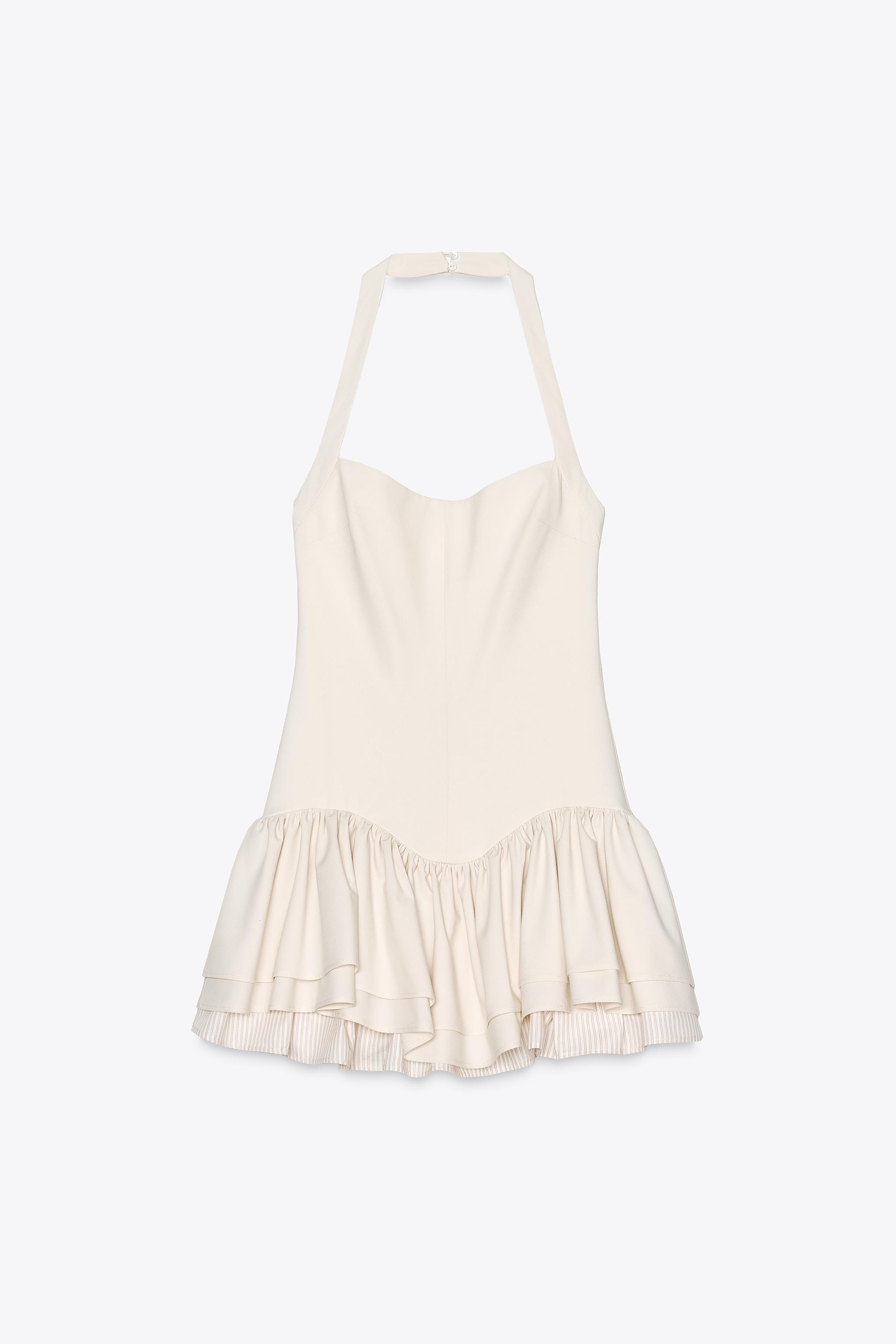 STRIPED RUFFLED HALTER JUMPSUIT DRESS | Zara US