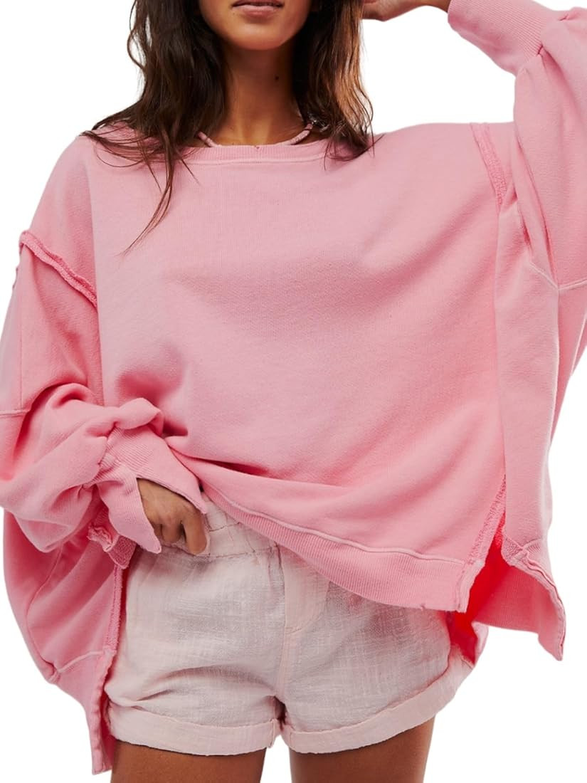 Womens Oversized Sweatshirts Fall Crewneck Long Sleeve Pullover Hoodies Lightweight Loose Cotton ... | Amazon (US)