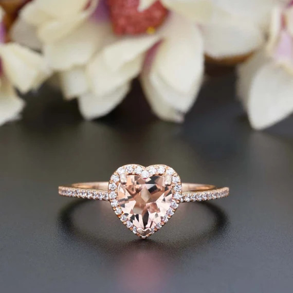 Real Morganite,1.50 Carat,Natural Diamond,Engagement Ring, 14K Solid Rose Gold, Heart Shape, Prom... | Etsy (US)