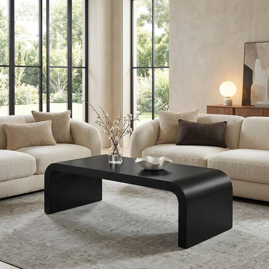 Christopher Knight Home Solobe 47'' Sleek Modern Coffee Table, Minimalist Waterfall Curved Living... | Amazon (US)