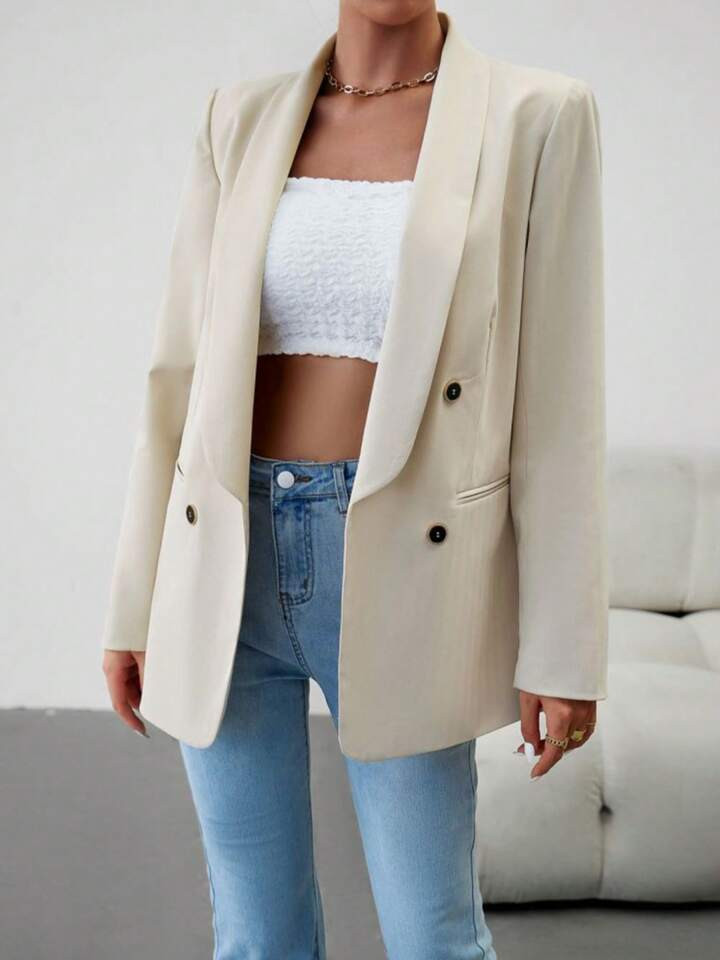 Lapel Double Breasted Blazer | SHEIN