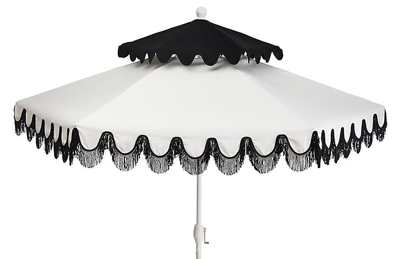 Anna Two-Tier Patio Umbrella, Black/White | One Kings Lane