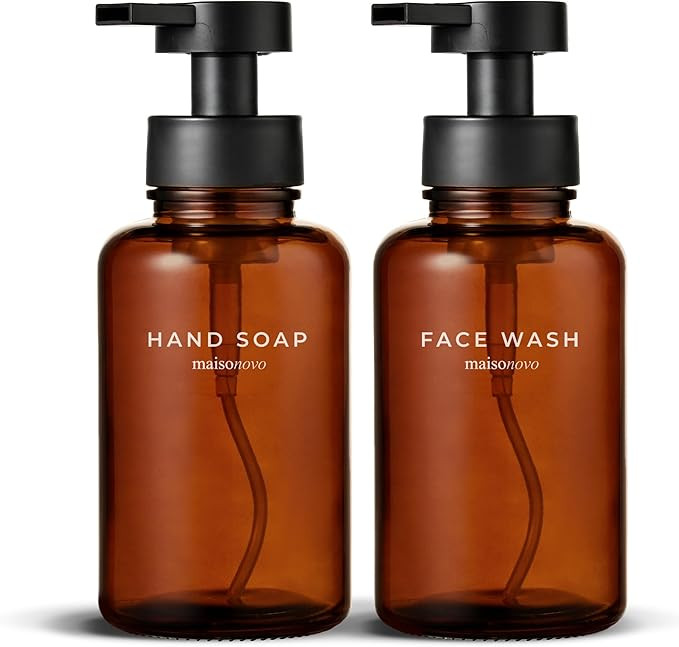 MaisoNovo Glass Foaming Soap Dispenser 14 Oz | Amber Glass Black Pumps x 2 | Amazon (US)