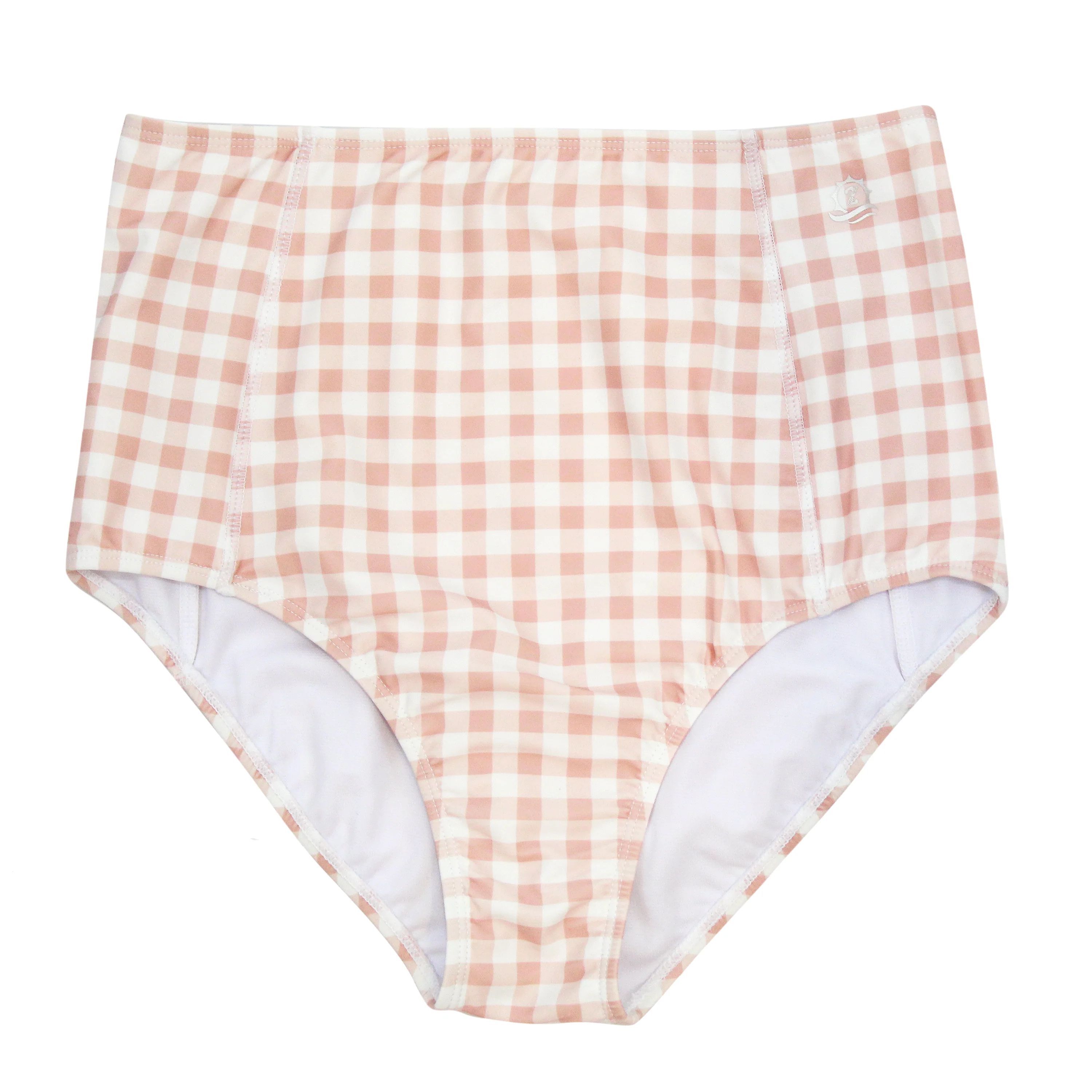 Women's High Waist Bikini Swim Bottoms | "Pink Gingham" | UPF 50+ Protection | SwimZip