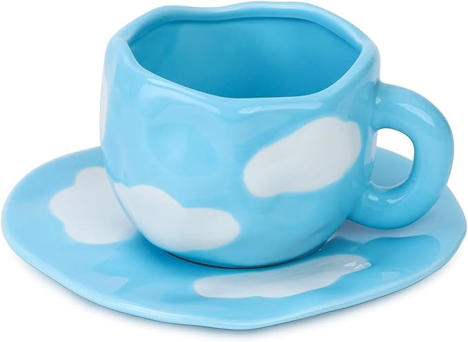 Noviko Cloud Coffee Mug with Saucer,Cute Ceramic Cup and Saucer,Unique Coffee Mugs - 10 Ounce | Amazon (US)