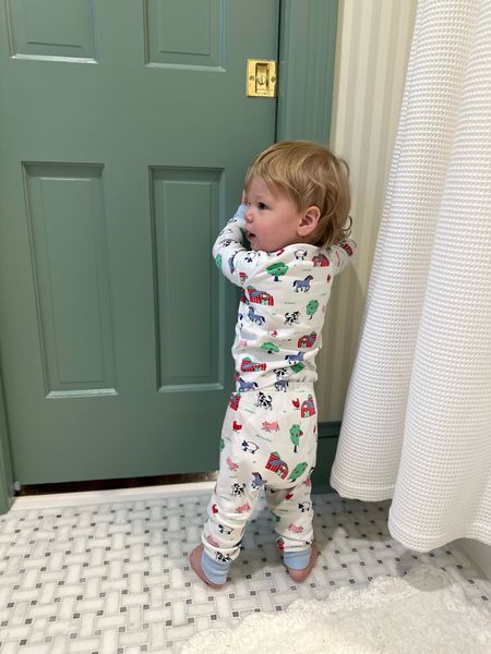 Boys bathroom essentials plus our favorite night nights from The Beaufort Bonnet Co. 

The classic waffle weave white shower curtain and scalloped bathmat have been the perfect complement to the marble basketweave floors and Farrow and Ball green paint and striped wallpaper!

#LTKfindsunder50 #LTKhome #LTKkids
