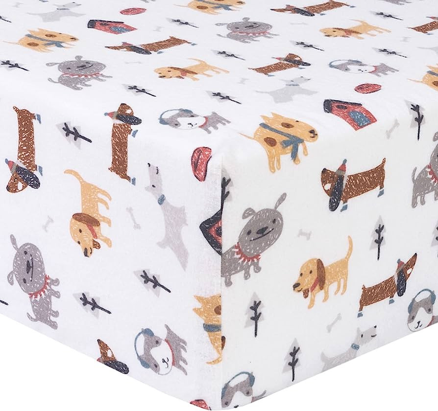 Dog Park Deluxe Flannel Fitted Crib Sheet-Dog Scatter Print Cotton Flannel, Grays, Taupe, Browns,... | Amazon (US)
