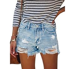 HOCAIES Women's Juniors Jean Shorts Frayed Raw Hem Ripped Denim Shorts for Women | Amazon (US)