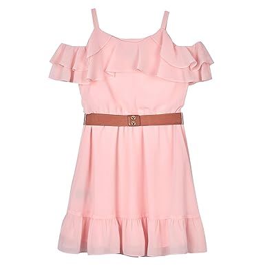 Amy Byer Girls' Big Cold-Shoulder Ruffle Front Dress | Amazon (US)