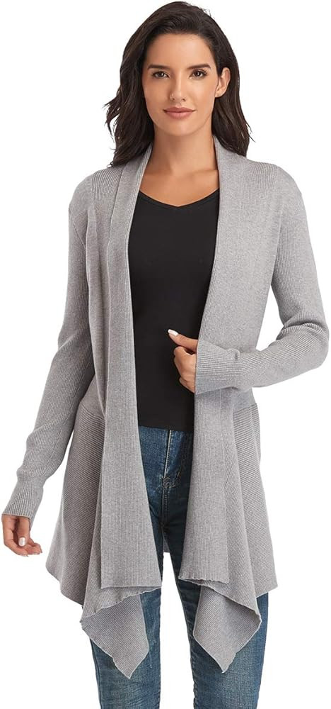 Dilgul Women Drape Open Front Cardigan Sweater Long Sleeve Irregular Hem | Amazon (US)