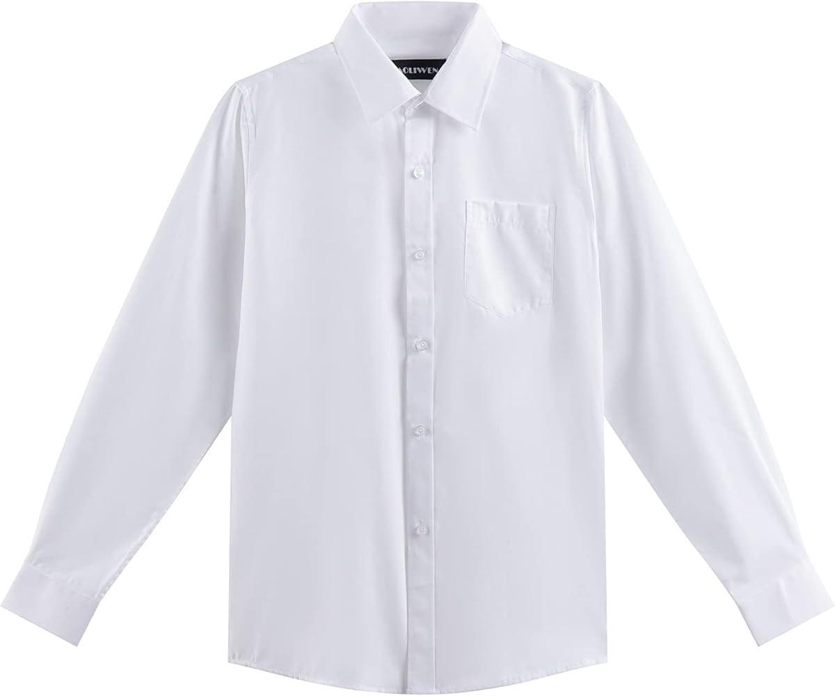 Boys Long Sleeve White Button Down Shirt - Collared Uniform Boys White Dress Shirt Button Up Shir... | Amazon (US)