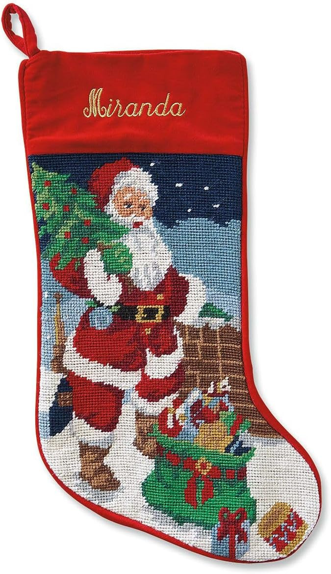 Lillian Vernon Santa Personalized Heirloom Christmas Needlepoint Stocking Stocking, 100% Wool, 9.... | Amazon (US)