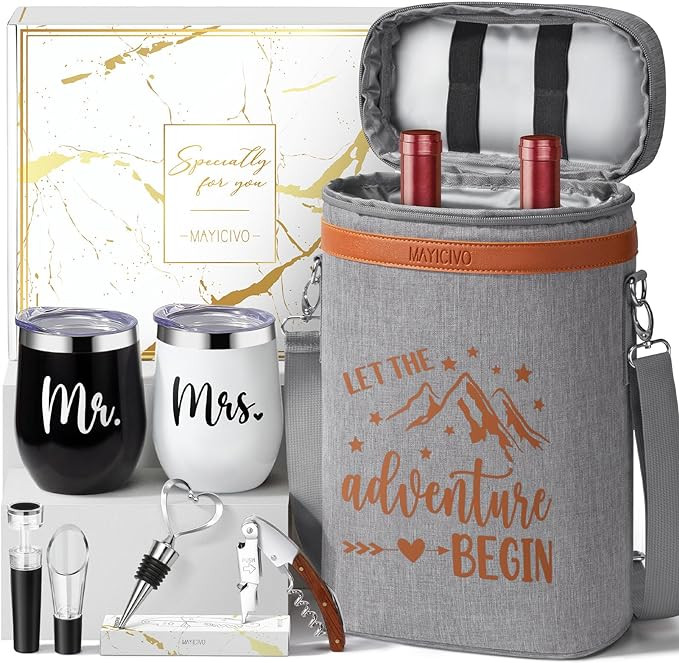 Mr & Mrs Wine Tumblers Gifts - Engagement, Bridal Shower, Newlywed, His & Hers - Insulated Wine C... | Amazon (US)