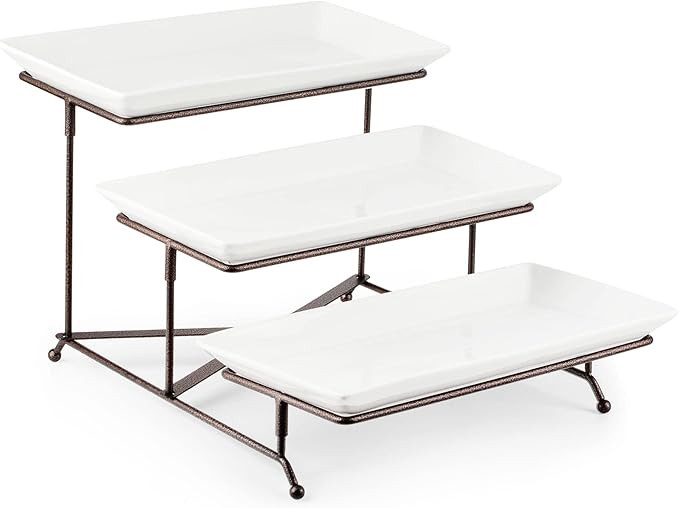 LAUCHUH 3 Tier Serving Stand Collapsible Sturdier Rack with 3 Porcelain Serving Platters Tier Ser... | Amazon (US)
