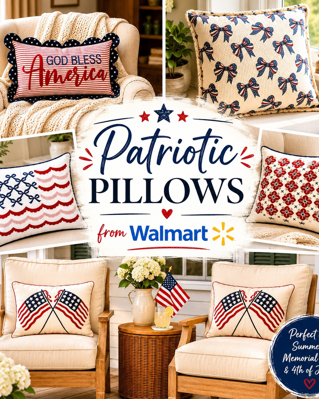 Patriotic pillows that look WAY more high-end than they are 🇺🇸✨
Walmart really nailed the cozy Americana vibe this year! From embroidered details to sweet bow prints, these are the perfect touch for summer styling, Memorial Day, or the 4th of July ❤️🤍💙
Which one is your favorite? 👇🏻
#WalmartFinds #PatrioticDecor #SummerHomeDecor #AmericanaStyle #CozyHome
-

Walmart patriotic pillows. Americana home decor. Red white and blue decor. Summer decorating ideas. 4th of July decor. Memorial Day decor. Cozy neutral home. Cottage style decor. Embroidered accent pillows. Affordable home decor finds. Walmart home finds. Patriotic living room decor. Summer farmhouse decor. Neutral Americana decor. Cute throw pillows. Home styling inspiration. Cottagecore decor. Vintage inspired decor. Red white and blue pillows. Seasonal home decor