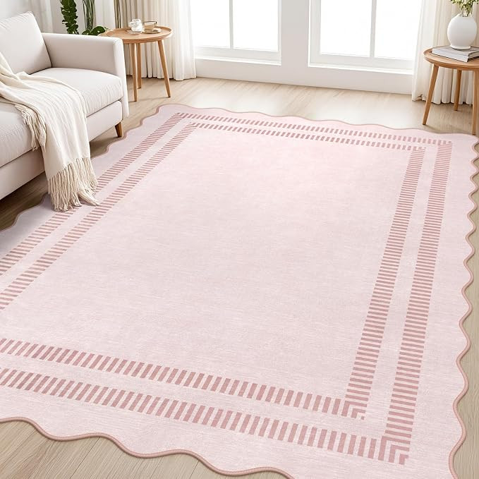 Pink Rugs for Bedroom Girls, 5x7 Washable Non Slip Area Rugs for Living Room, Soft Vintage Ultra-... | Amazon (US)