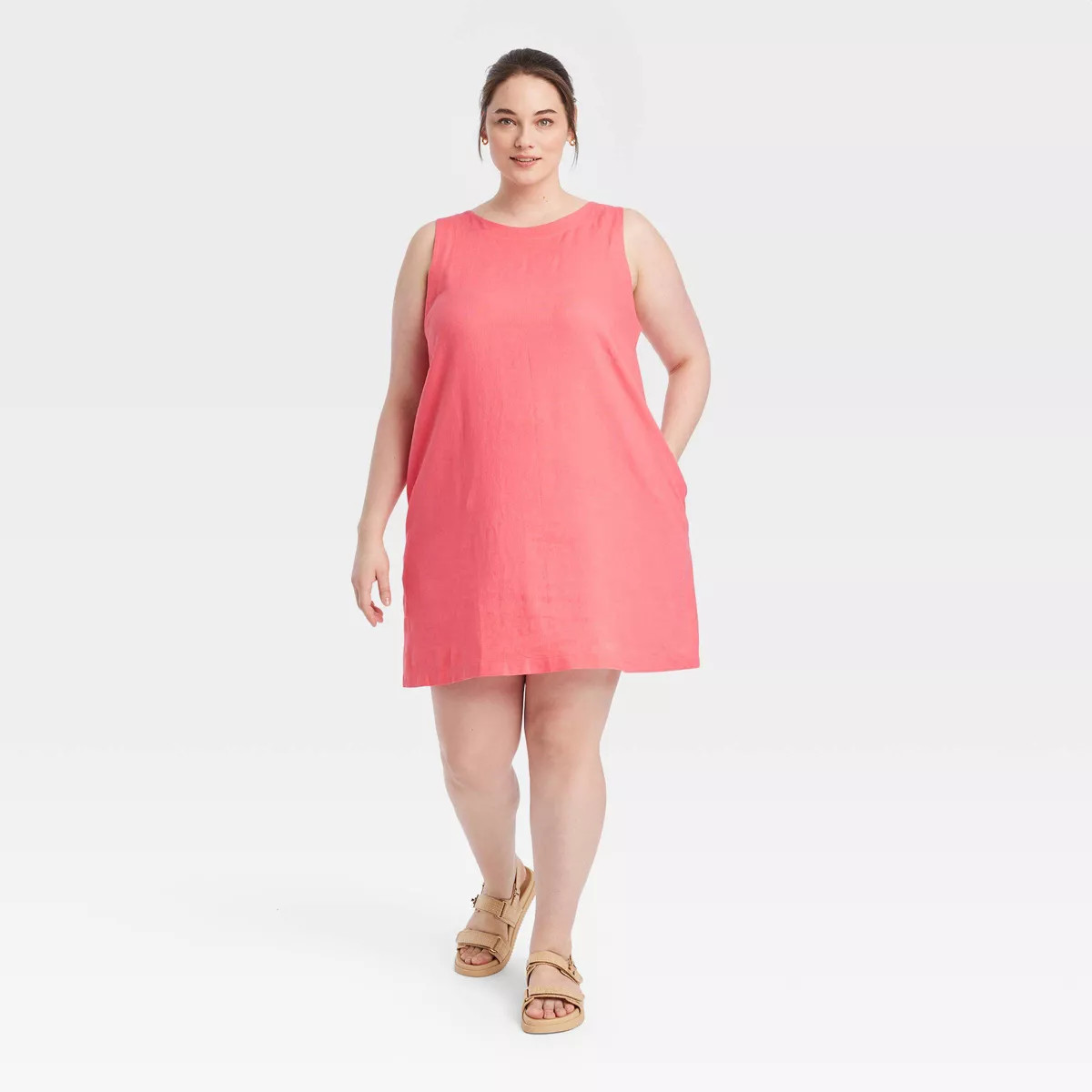 Women's Linen Mini Shift Dress - A New Day™ Pink XXL | Target