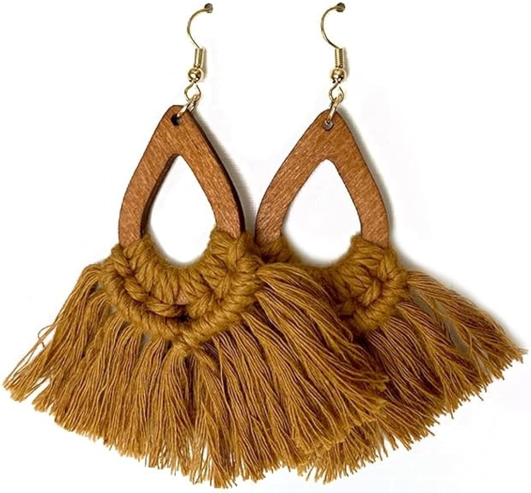 Bohemia Tassel Earrings Statement Handmade Dangle Ethnic Fringe Earrings Bamboo Weaving Geometric... | Amazon (US)
