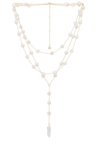 Ettika Pearl Coin Layered Lariat Necklace in Pearl from Revolve.com | Revolve Clothing (Global)