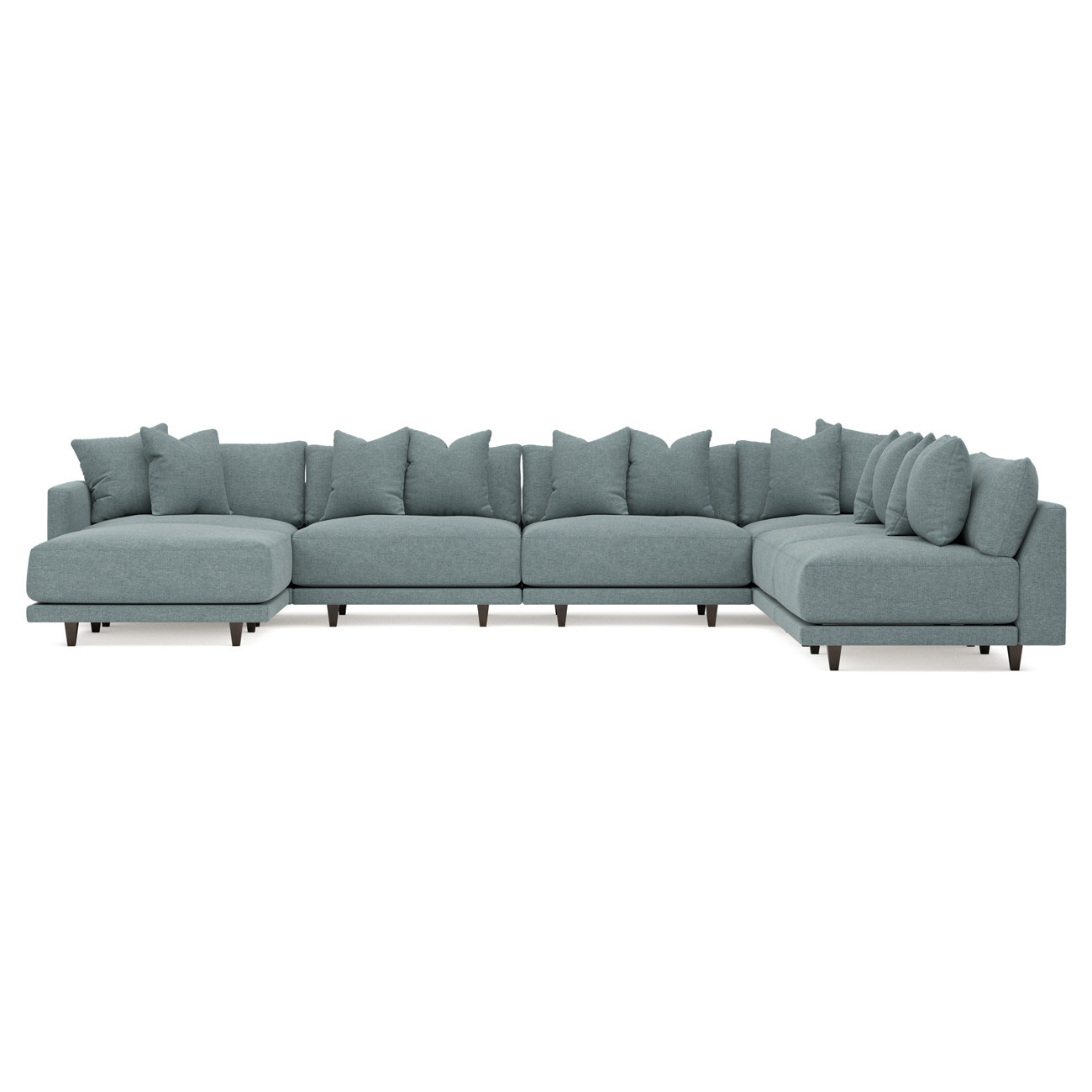 Toulouse Heathered Teal Modular 7-Piece Corner Sectional With Ottoman - Left End - 171 | Kathy Kuo Home