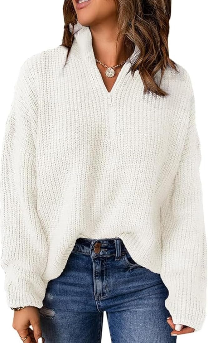 Dokotoo Womens Sweaters Long Sleeve 1/4 Zip Pullover Polo V Neck Dressy Casual Tops | Amazon (US)