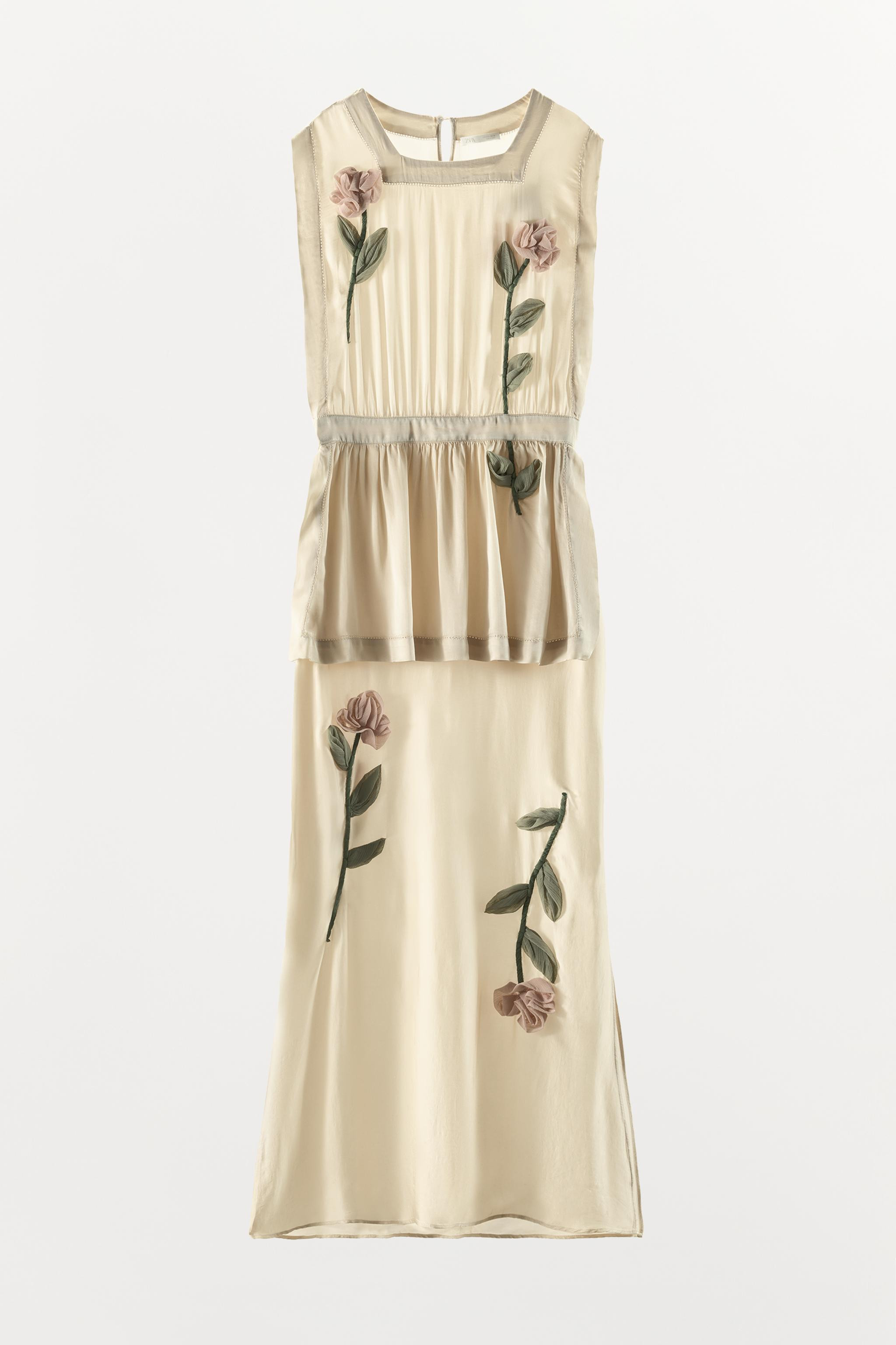 SATIN DRESS WITH 3D FLOWERS | Zara US