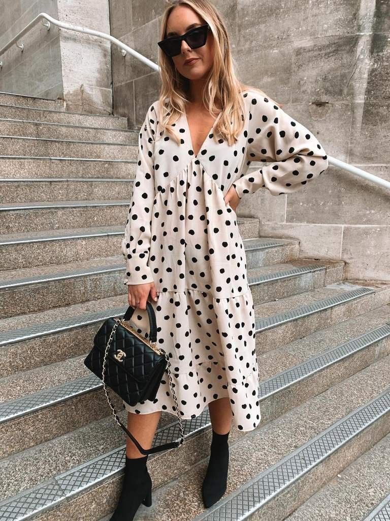 Dotty Day Dress - Beige Polka Dot | Pretty Lavish (UK)