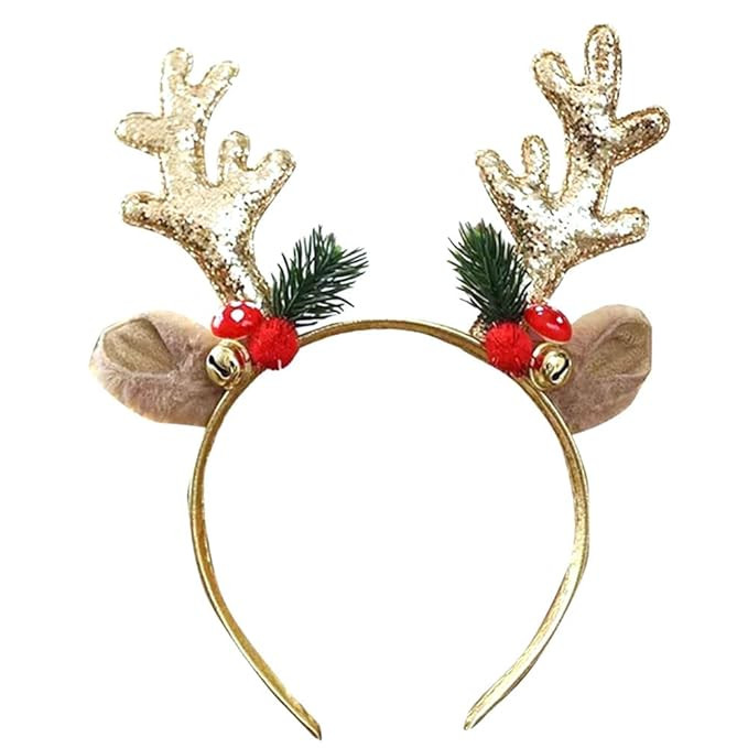 Christmas Headbands Glitter Elk Antlers Headbands Hair Bands Cute Golden Christmas Deer Antler He... | Amazon (US)