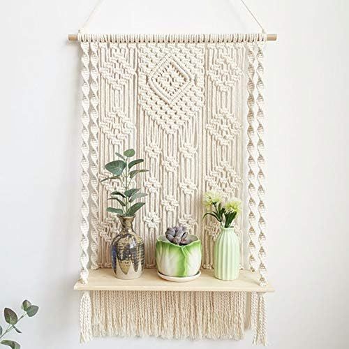 Handmade Macrame Wall Hanging Shelf, Boho Indoor Rope Plant Pot Basket Hanger Holder, Rope Plant ... | Amazon (US)