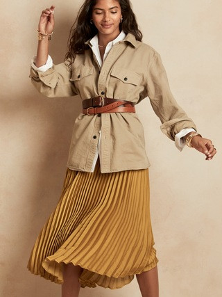 Pleated Satin Midi Skirt | Banana Republic (US)
