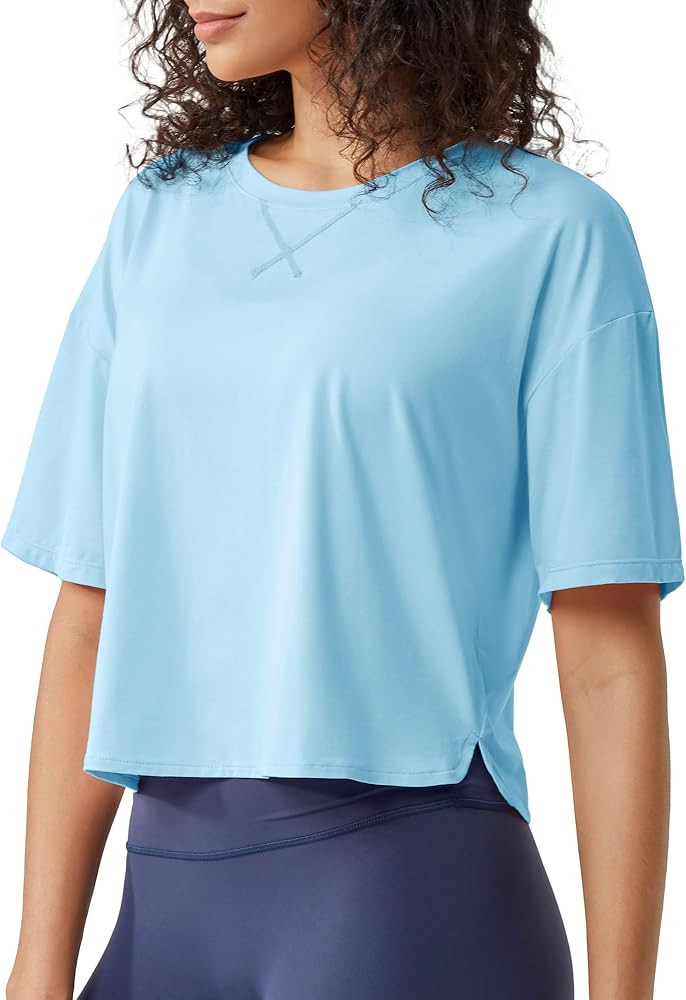 G4Free Short Sleeve Crop Workout Tops for Women Loose Fit Cotton Basic T-Shirts | Amazon (US)