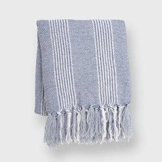 FRESHMINT Stripe Textured Chambray Blue 60 in. x 50 in. Throw 202005T01 | The Home Depot