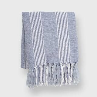 FRESHMINT Stripe Textured Chambray Blue 60 in. x 50 in. Throw 202005T01 | The Home Depot