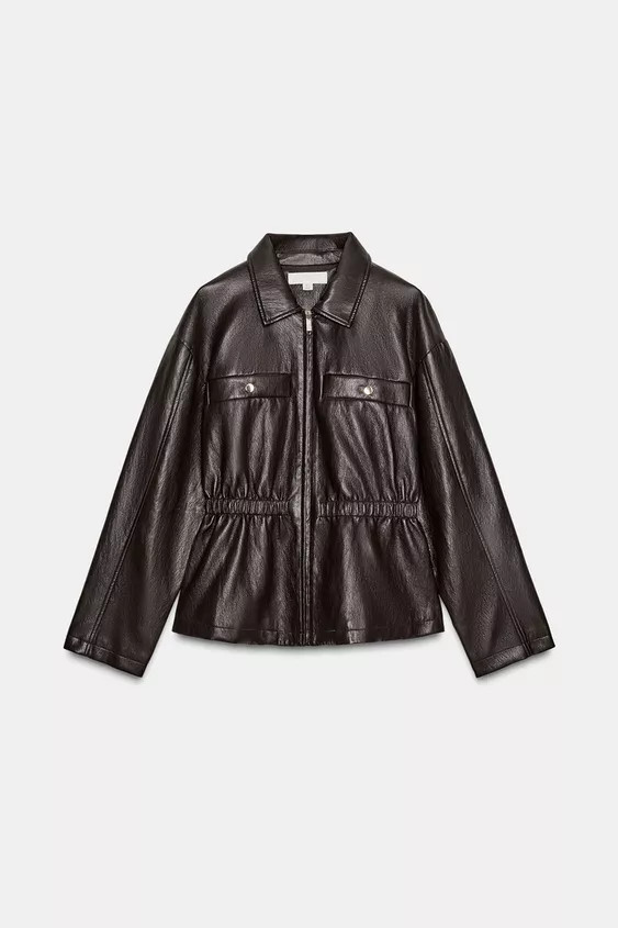FAUX LEATHER JACKET WITH ELASTICATED WAIST | Zara US