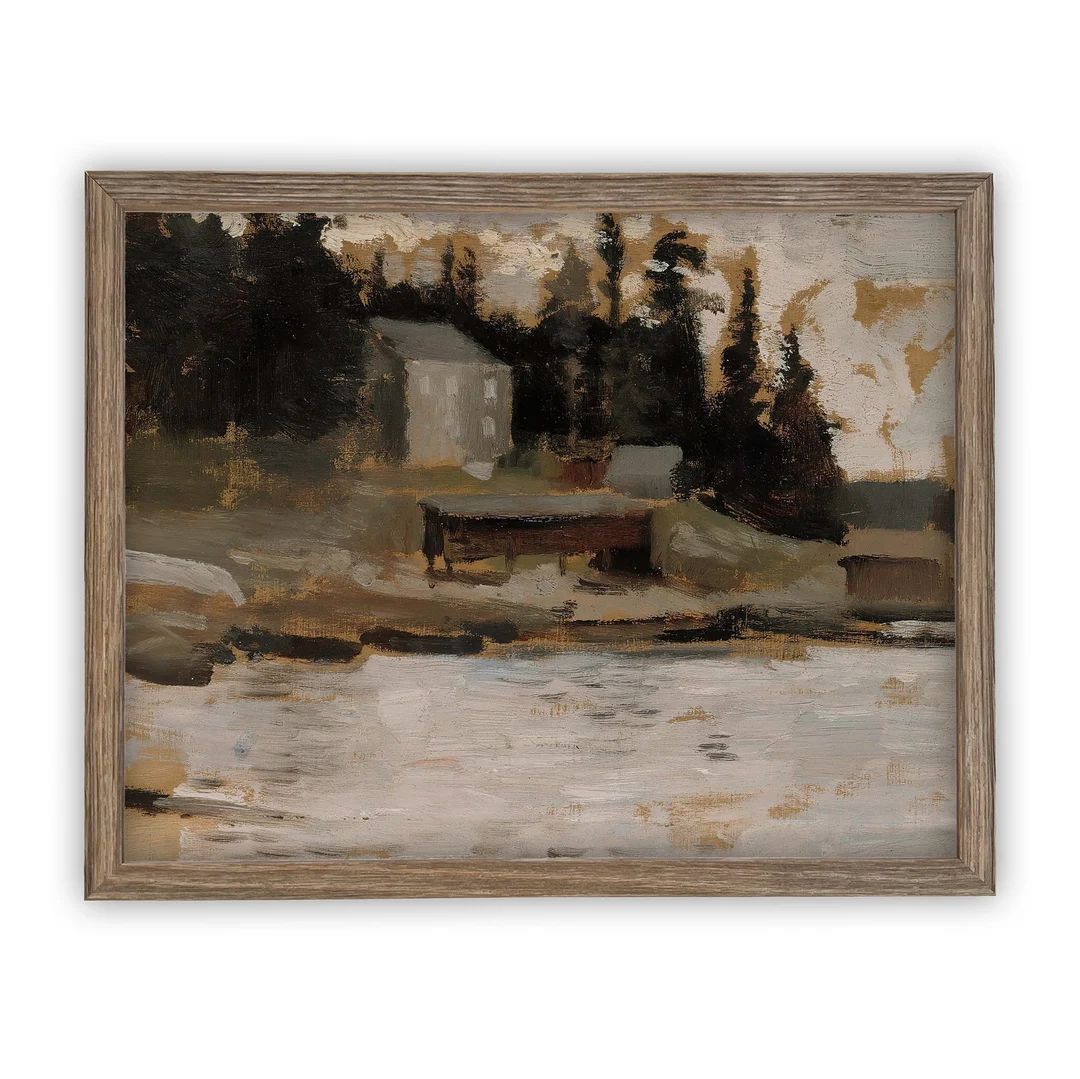 Vintage Framed Canvas Art // Framed Vintage Print // Vintage Painting // Cabin Lake House Landsca... | Etsy (US)