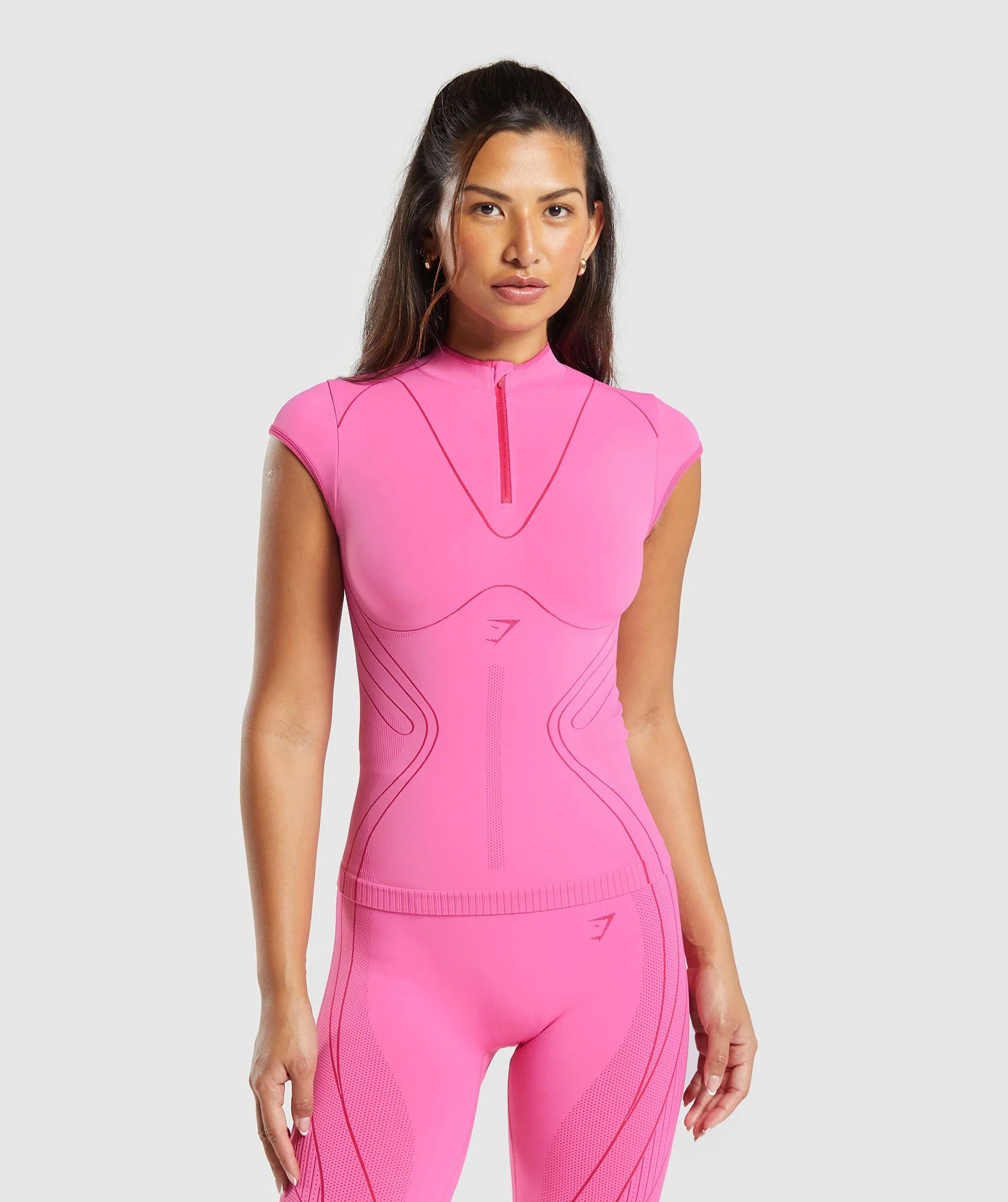 Gymshark Contour Heart Seamless Short Sleeve Top - Fetch Pink/Punk Pink | Gymshark US