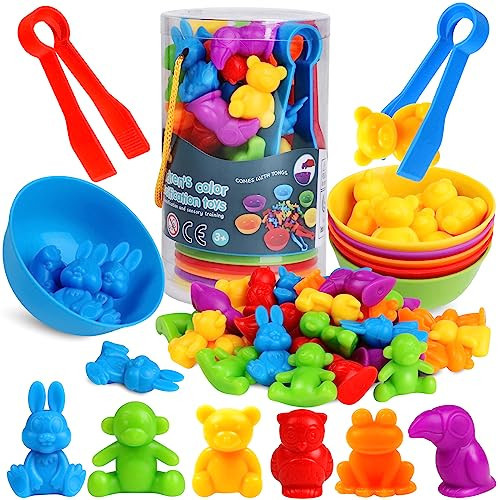 Counting Animals Color Sorting Matching Games with Sorting Bowls Montessori Sensory Early Educational Toys Learning Fine Motor Skill & Counting Math Toys Gift for 3 4 5 Year Old Boys Girls | Amazon (US)
