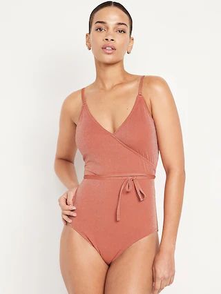 Shine Wrap-Front Swimsuit | Old Navy (US)