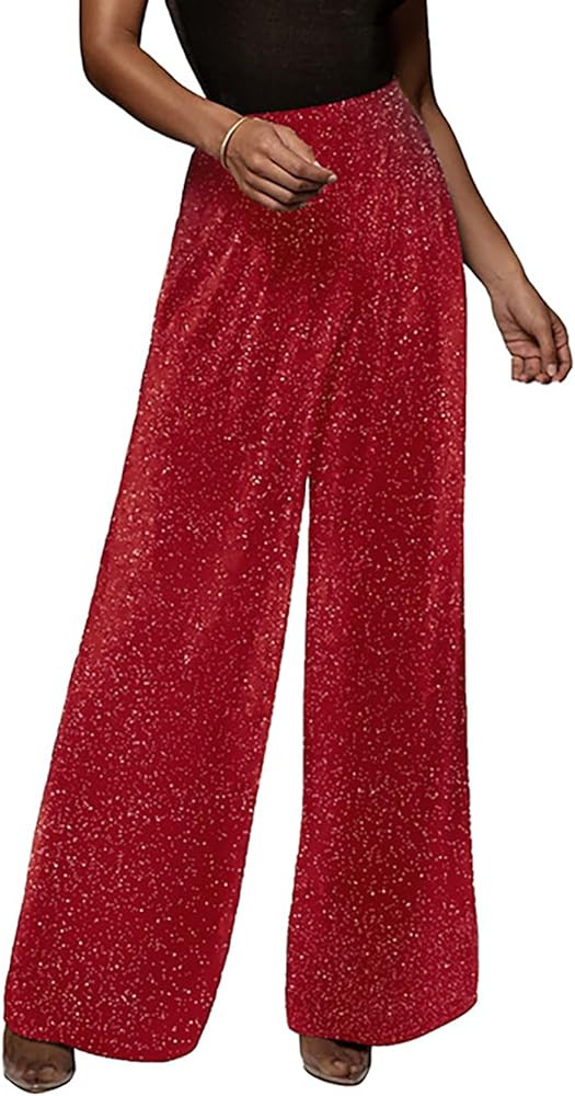 GUOLEZEEV Women High Elastic Waist Wide Leg Palazzo Pants Casual Loose Long Pant Trouser | Amazon (US)
