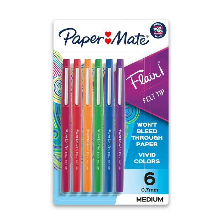 Paper Mate Flair Felt Tip Pens, Medium Point 0.7mm, Pastel Colors, 6 Count | Walmart (US)