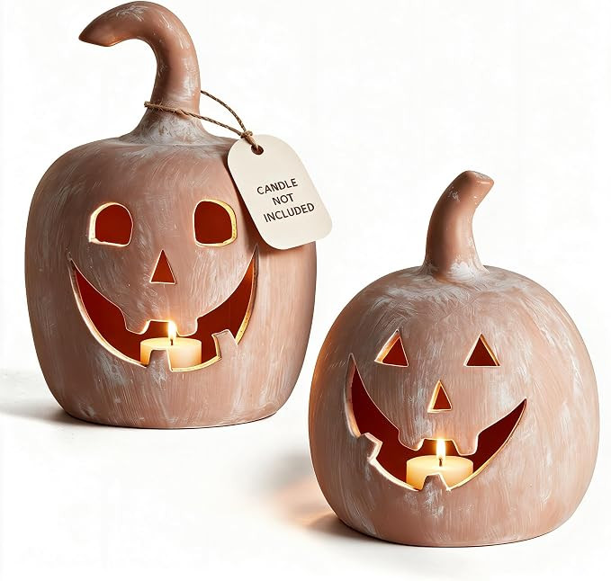 DN DECONATION Halloween Fall Pumpkin Decor, Jack O Lantern Tealight Holders | Amazon (US)