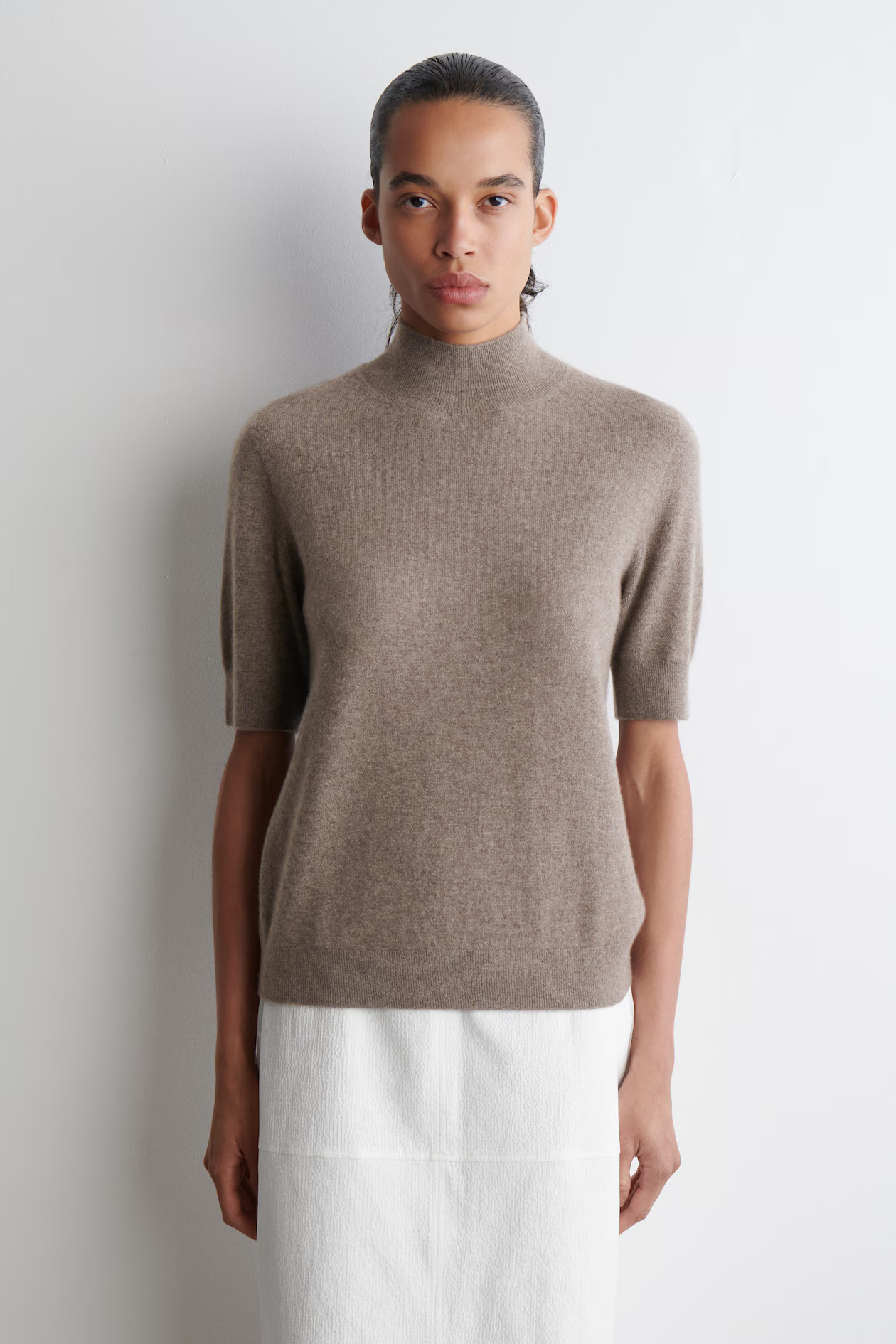 CASHMERE MOCK-NECK T-SHIRT - MOLE | COS | COS UK