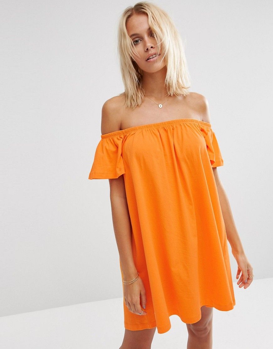 ASOS Off Shoulder Mini Dress - Orange | ASOS US