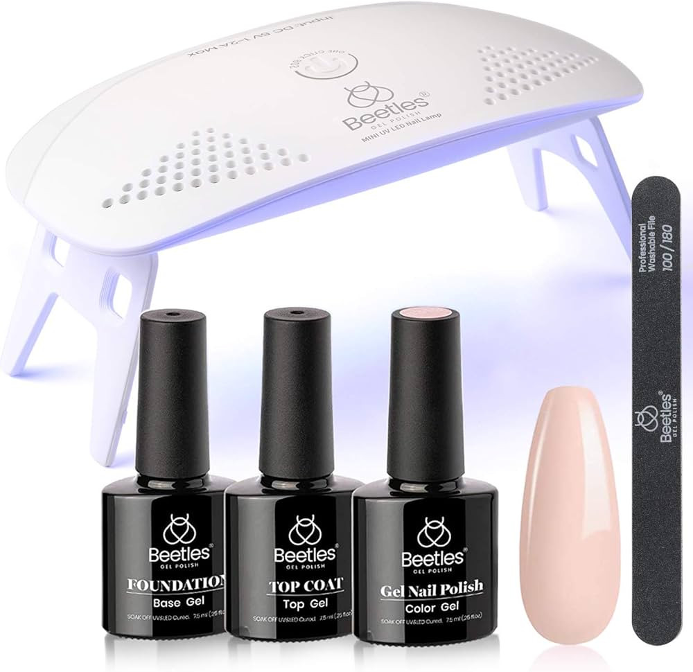 Beetles Nude Gel Nail Polish Kit with UV LED Light and Base Gel Top Coat Starter Kit, Soak Off Po... | Amazon (US)